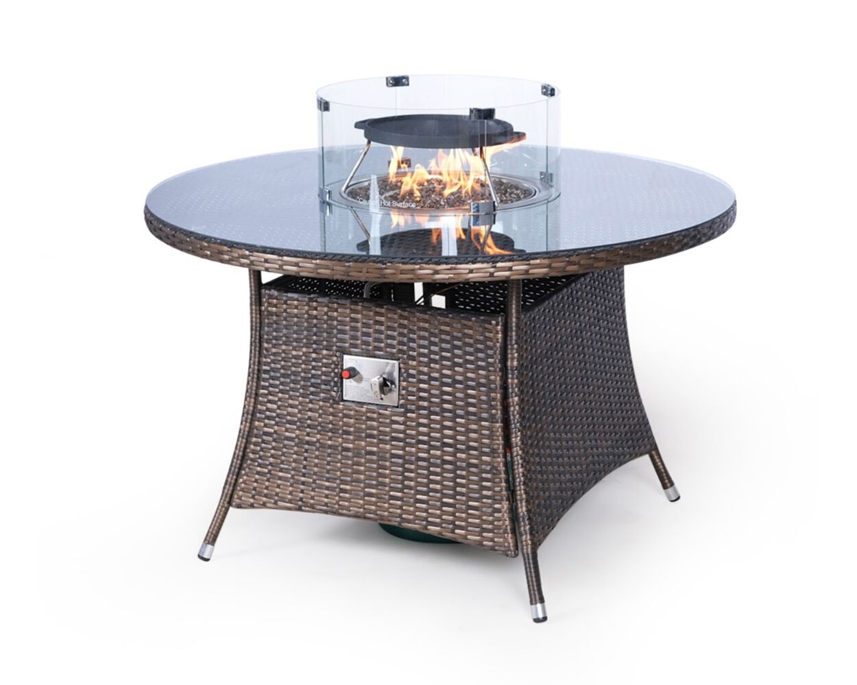 Giardino Round 4 Seater Rattan Patio Dining Table with Firepit - Brown