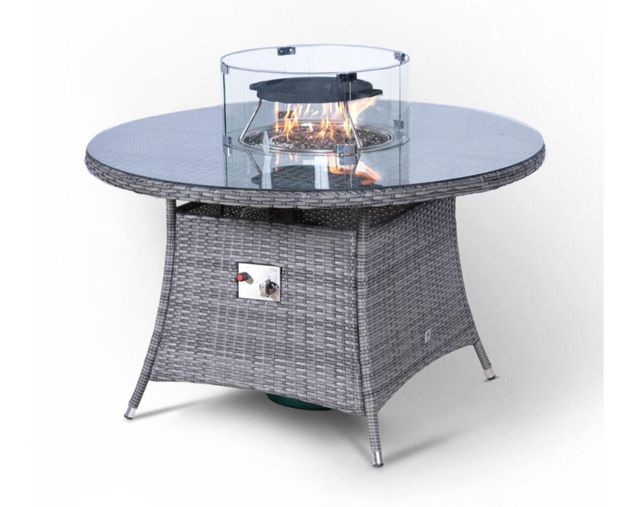 Giardino Round 4 Seater Rattan Patio Dining Table with Firepit - Grey